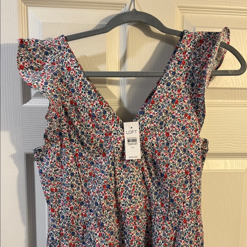 LOFT Multicolor Floral Ruffle Dress